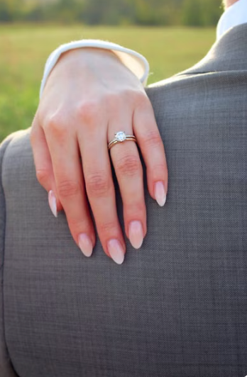Diamond engagement ring on hand